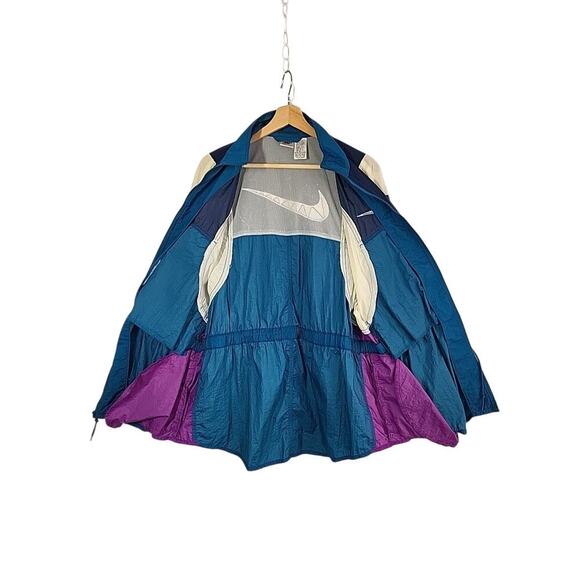 90s Nike Windbreaker Jacket M (10-12) Teal Purple Colorblock BIG Swoosh Track - Picture 6 of 15